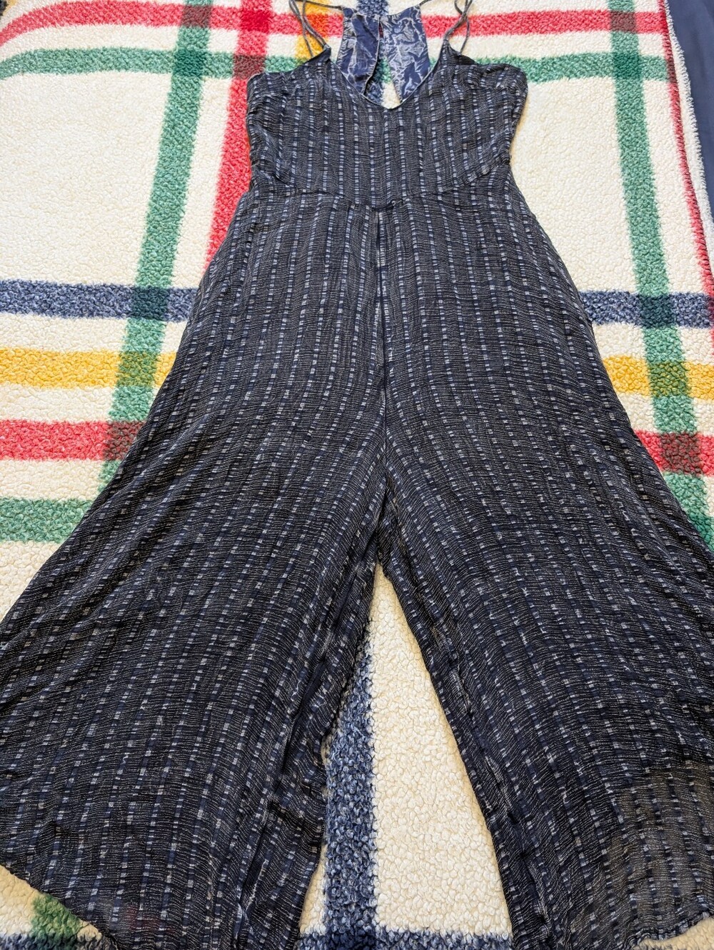 HD in Paris Navy Striped Halter Wide-Leg Jumpsuit